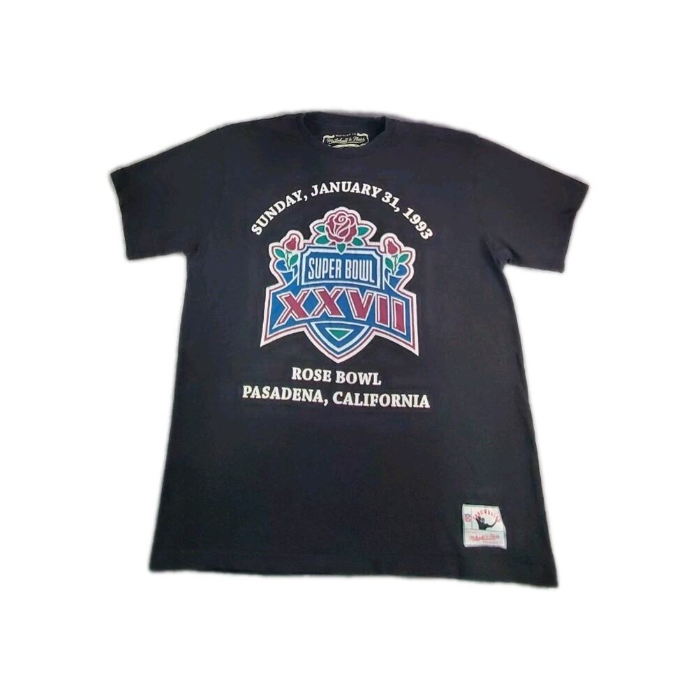 Mitchell & Ness Mens Sz L NFL Superbowl XXVII Black T-Shirt Rose Bowl Za2-22